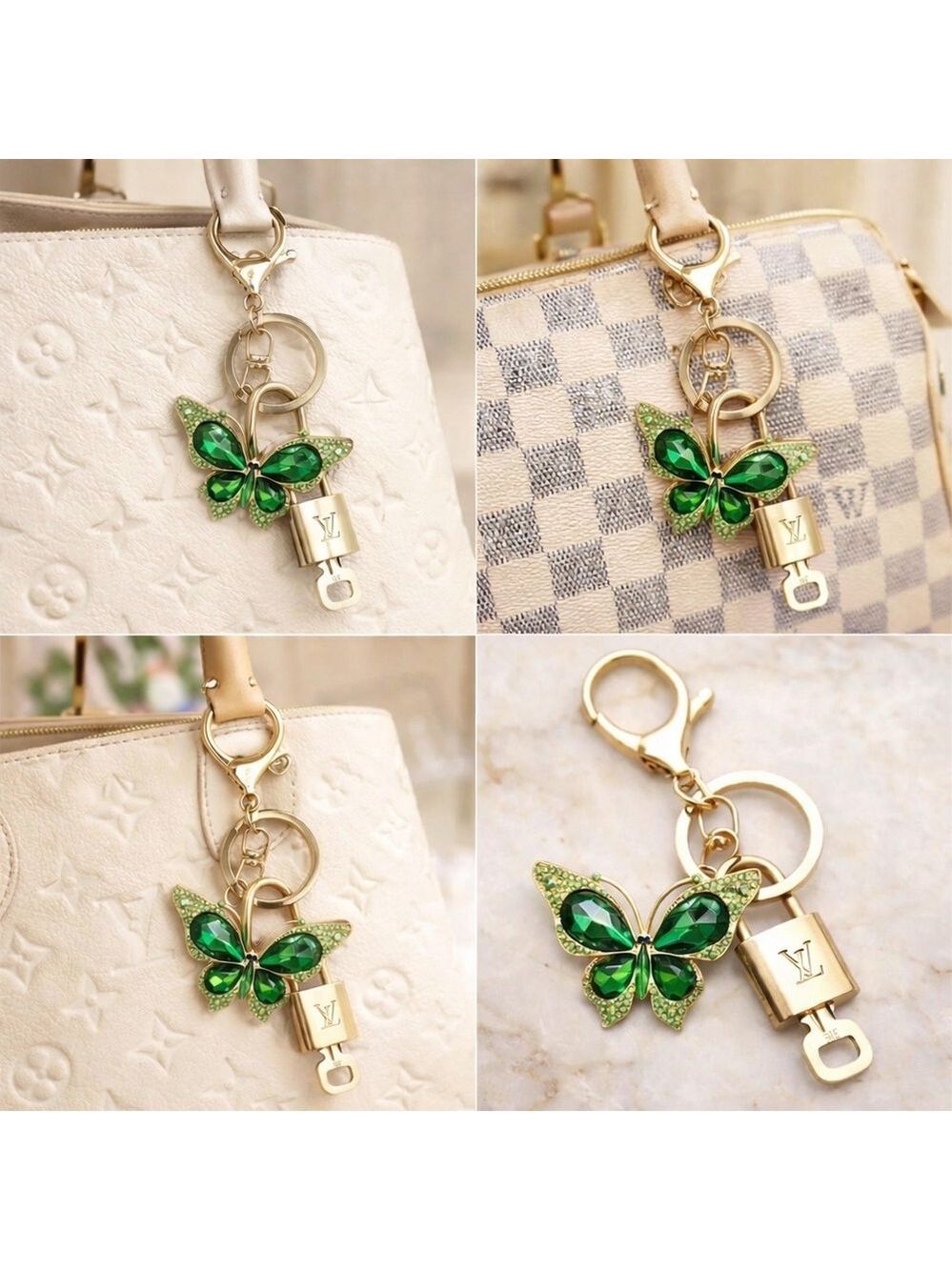 LV Gold Padlock 🔑 Authentic Louis Vuitton Charm + Unbranded Butterfly Keychain